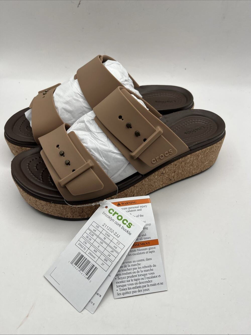 Crocs Brooklyn Cork Buckle Slip On Platform Sandals Mid Brown Sz US W 8 NWT